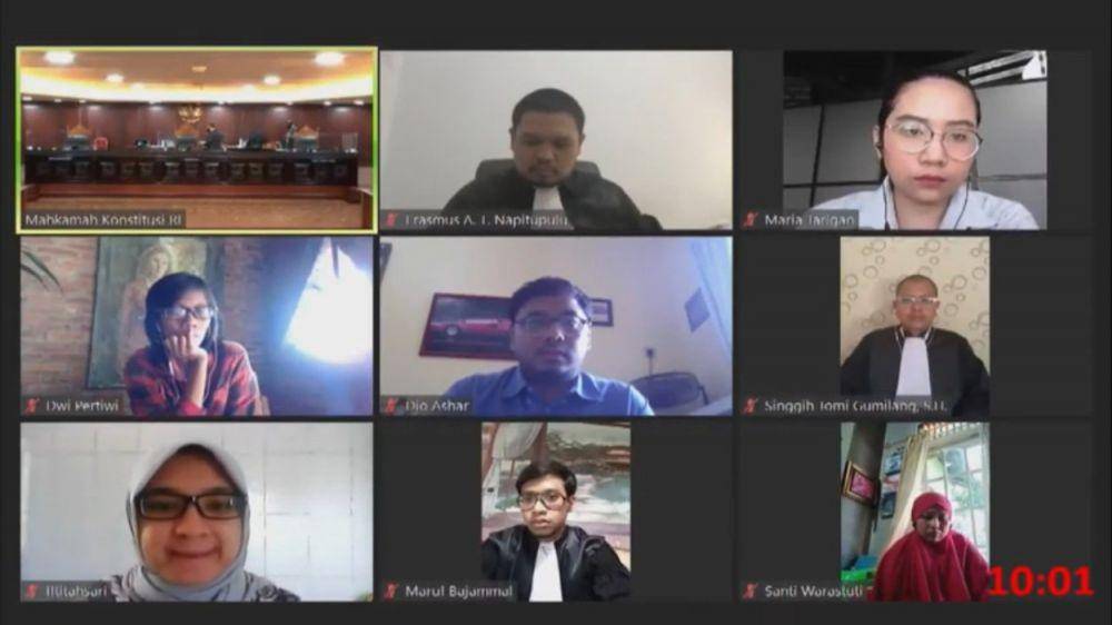 Sidang perkara permohonan uji materil pasal pelarangan narkotika golongan I untuk pelayanan kesehatan, Rabu (21/4/2021). (youtube.com/Mahkamah Konstitusi RI)
