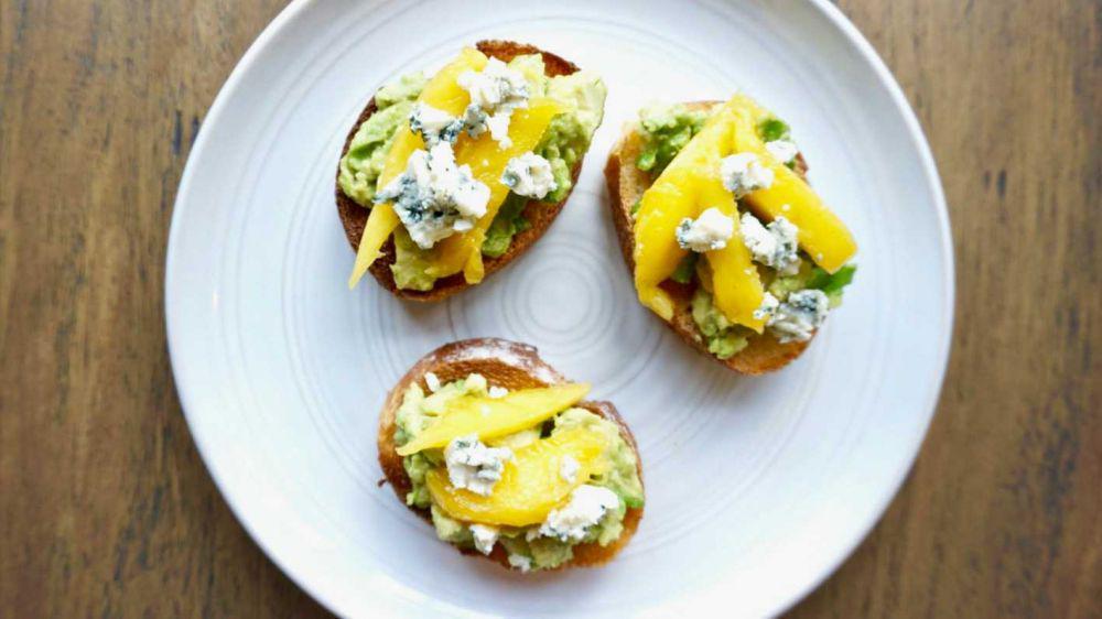 mango blue cheese avocado toast (awholesomenewworld.com)