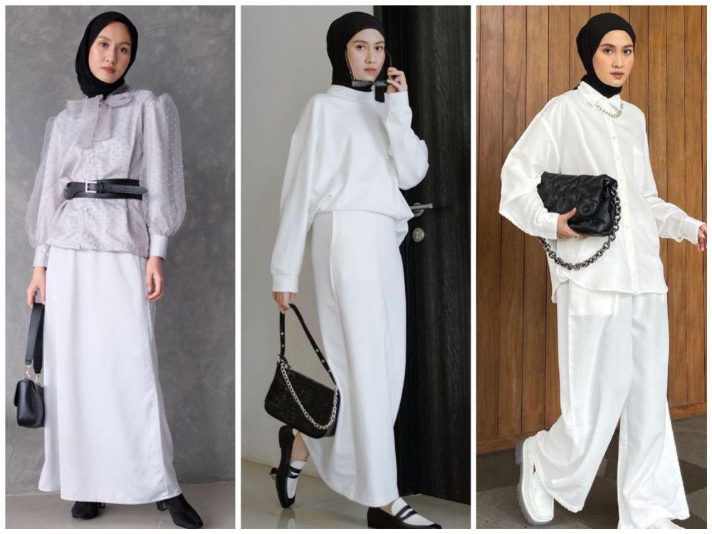 10 Ide Mix and Match Hijab Outfit Serba Putih ala Inas Rana, Hype!