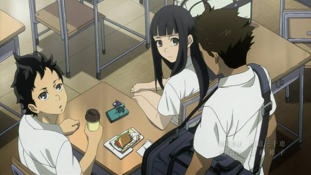Ganta sedang berbincang dengan Mimi dan Yamakatsu. (dok. Netflix/Deadman Wonderland)
