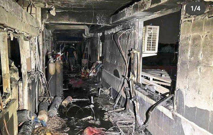 Suasana Rumah Sakit Ibn Al-Khatib di Baghdad usai peristiwa kebakaran. (twitter.com/Rizvi6Mahi)