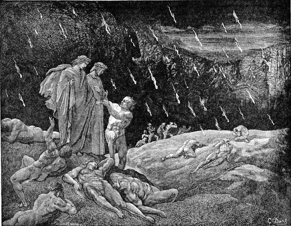 Brunetto Latini berbicara dengan Dante. (wikimedia.org)