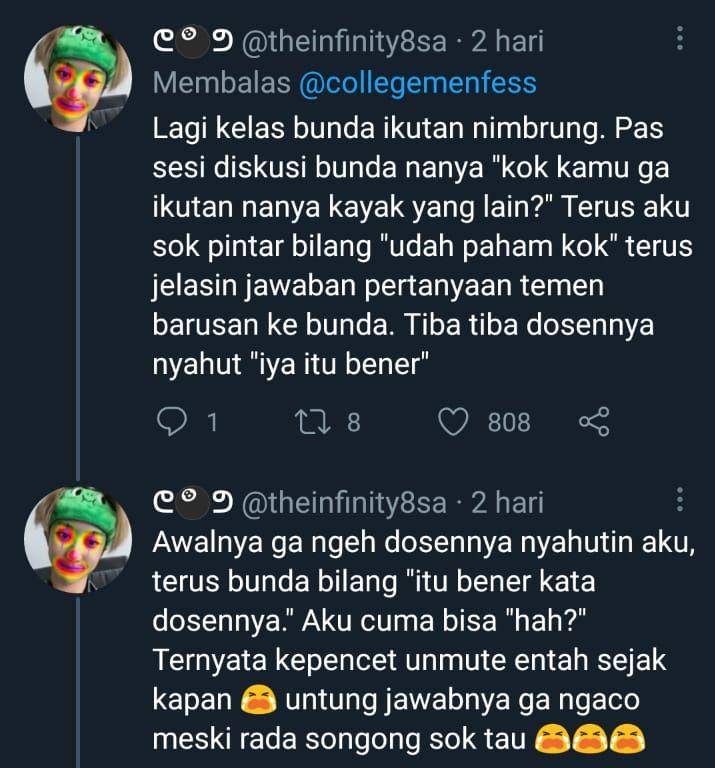 Cuitan netizen saat kuliah online. (twitter.com/theinfinity8sa)