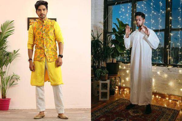 Sherwani dan Thobes (instagram.com/rajputharshjayesh | pexels/Michael Burrows)