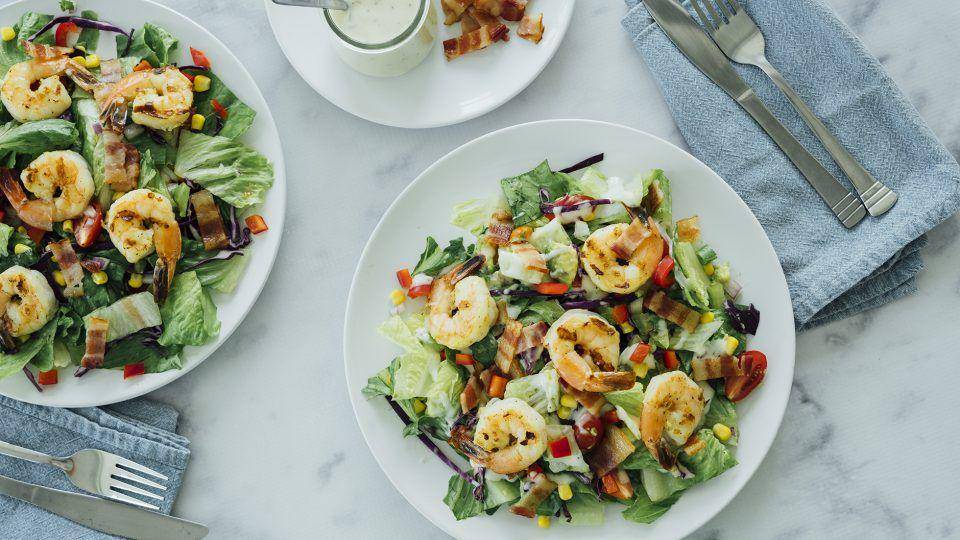 grilled shrimp bacon ranch salad (whatsfordinner.com)