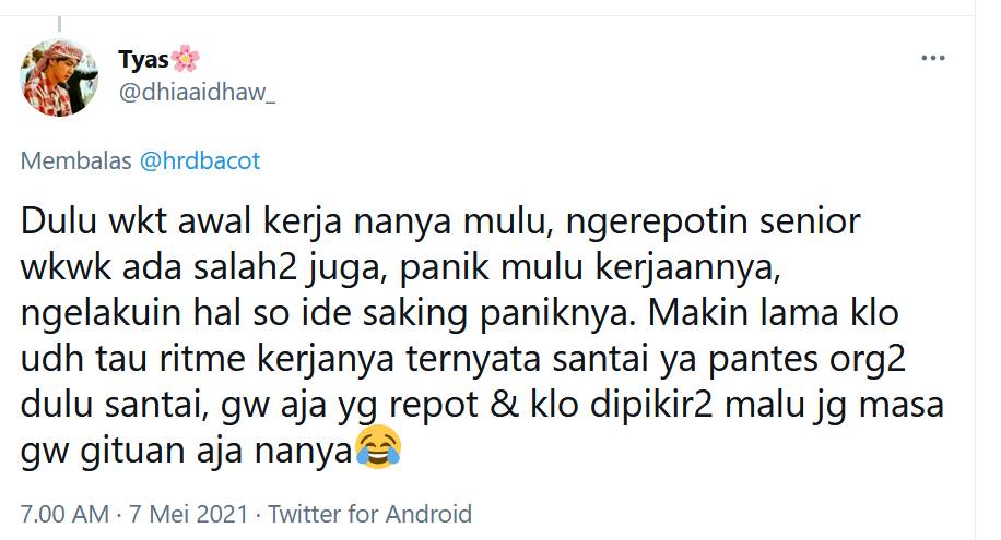 Curhatan netizen awal kerja (twitter.com/dhiaaidhaw_)
