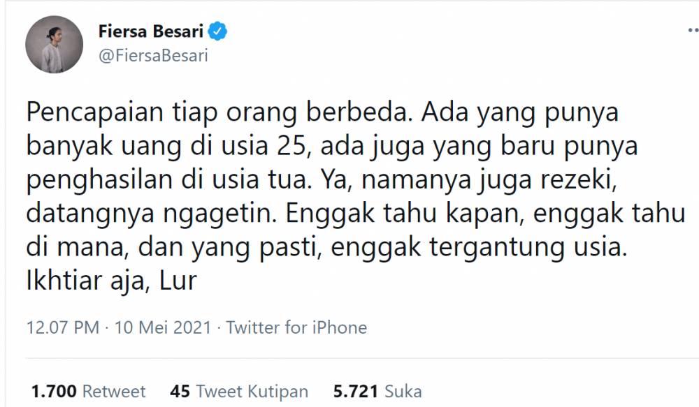 pencapaian setiap orang berbeda kok (twitter.com/FiersaBesari)