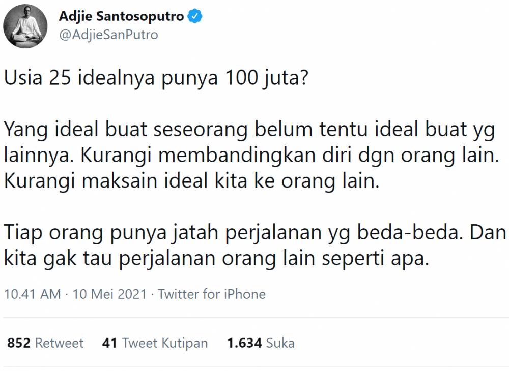 jangan membandingkan diri (twitter.com/AdjieSanPutro)