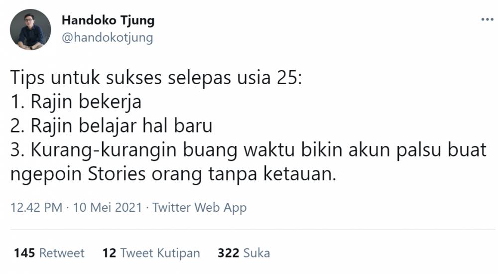 tips sukses usia 25 (twitter.com/handokotjung)
