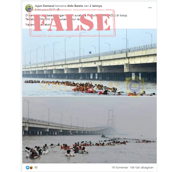 Akun facebook unggah dua foto dengan narasi pemudik berenang/Turnbackhoaks