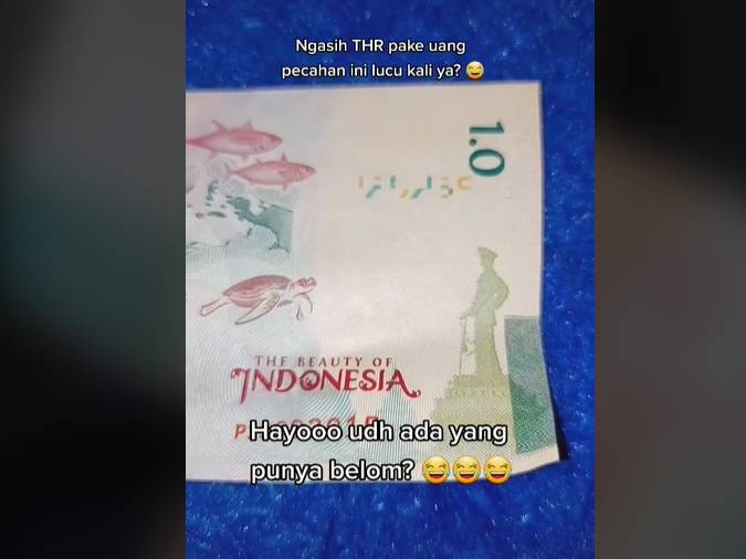 Tangkapan layar video viral uang pecahan 1.0 Perum Peruri. (TikTok.com/@puspotv)