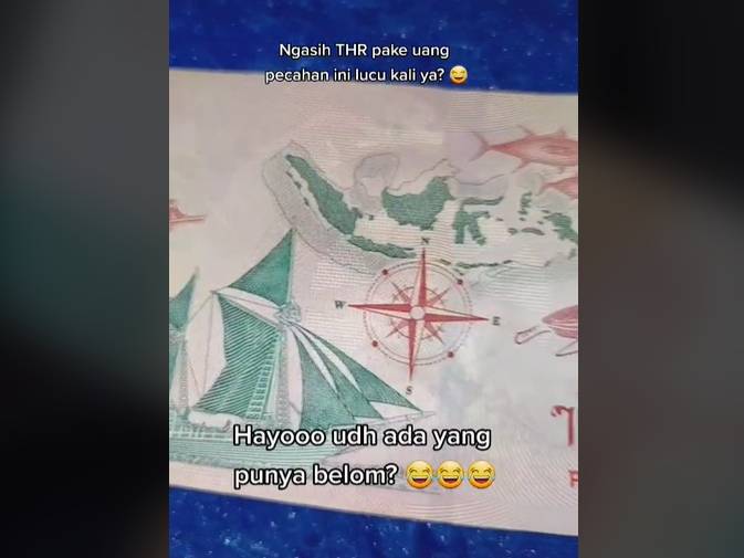 Tangkapan layar video viral uang pecahan 1.0 Perum Peruri. (TikTok.com/@puspotv)