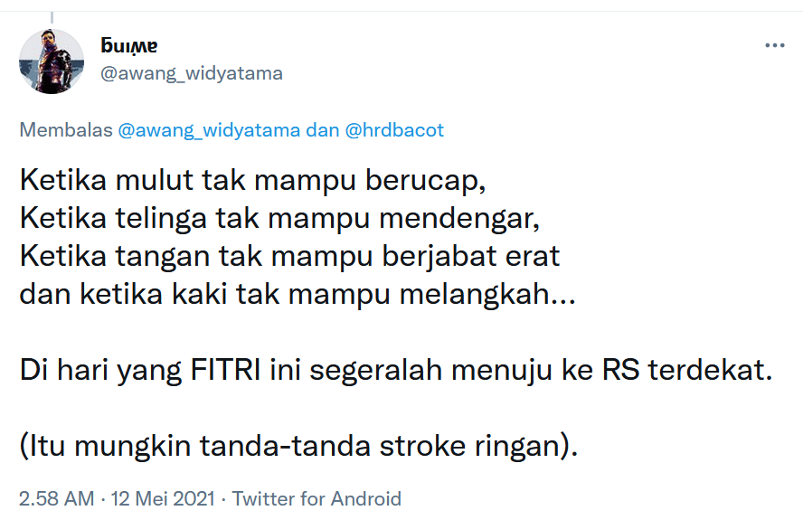 Ucapan Lebaran kocak warganet (twitter.com/awang_widyatama)