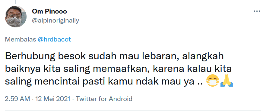 Ucapan Lebaran kocak warganet (twitter.com/alpinoriginally)