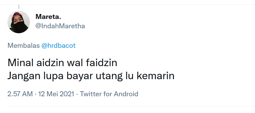 Ucapan Lebaran kocak warganet (twitter.com/IndahMaretha)