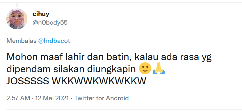 Ucapan Lebaran kocak warganet (twitter.com/n0body55)
