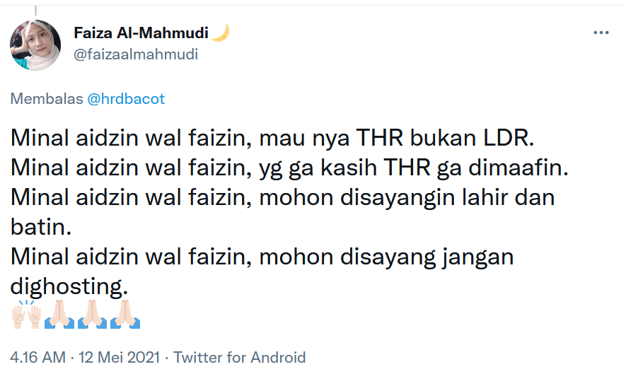 Ucapan Lebaran kocak warganet (twitter.com/faizaalmahmudi)