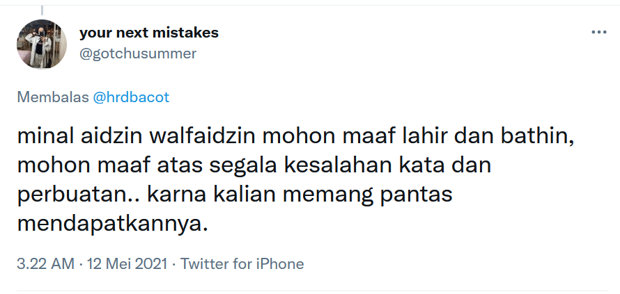 Ucapan Lebaran kocak warganet (twitter.com/gotchusummer)