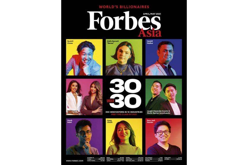 Forbes Asia/Sampul majalah Forbes Asia edisi April-Mei yang menampilkan Harsh Dalal (pojok bawah kiri)