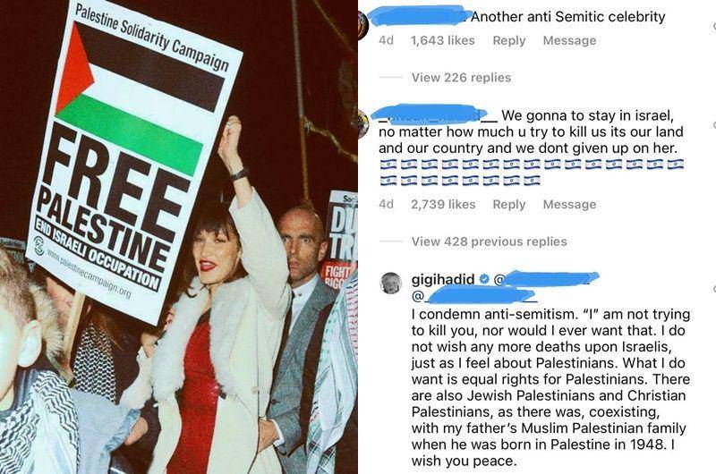 Bella Hadid dalam kampanye offline pro Palestina. (instagram.com/gigihadid)
