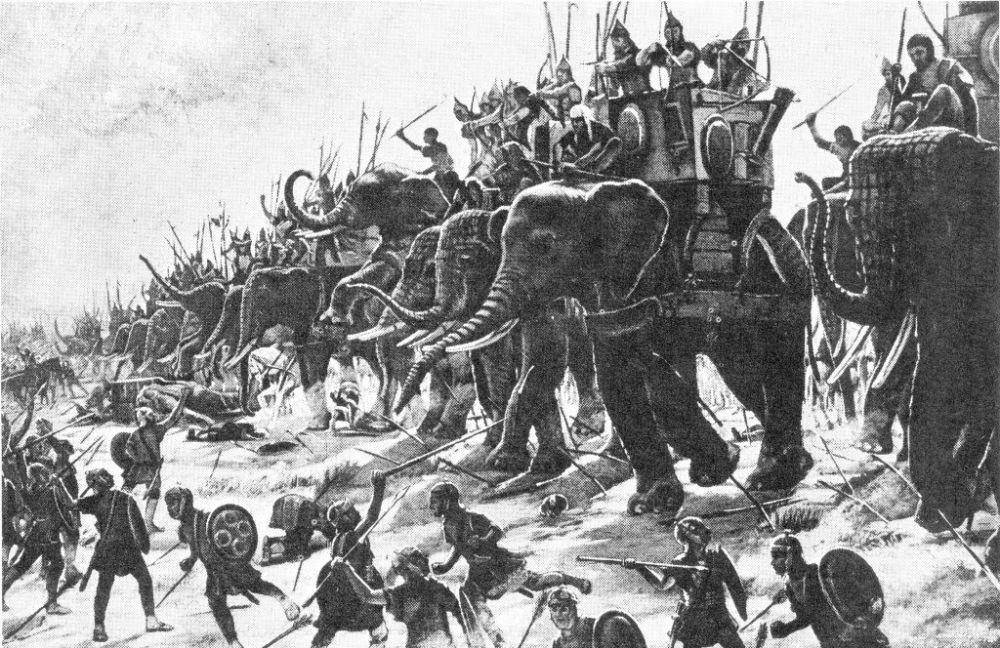 Gajah pertama kali digunakan dalam perang di India sekitar abad ke-4 SM. (militaer-wissen.de)