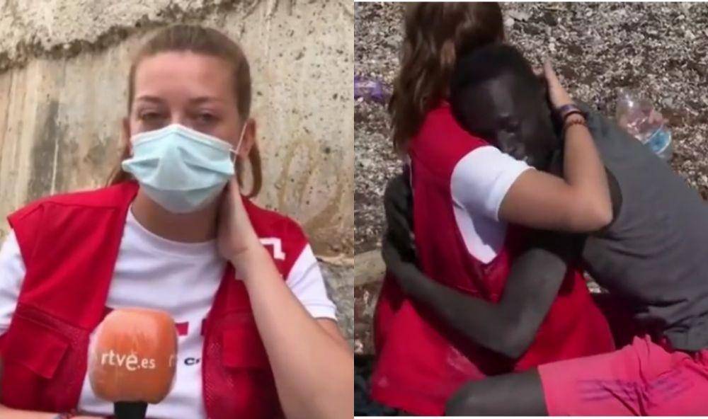 Relawan Spanyol, Luna Reyes dihujat setelah memberikan pelukan kepada seorang migran di Ceuta. (RTVE.ES)