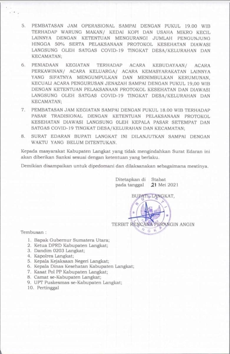 Surat edaran Bupati Langķat, dalam menangani dan mengatasi COVID-19 (IDN Times/ istimewa)