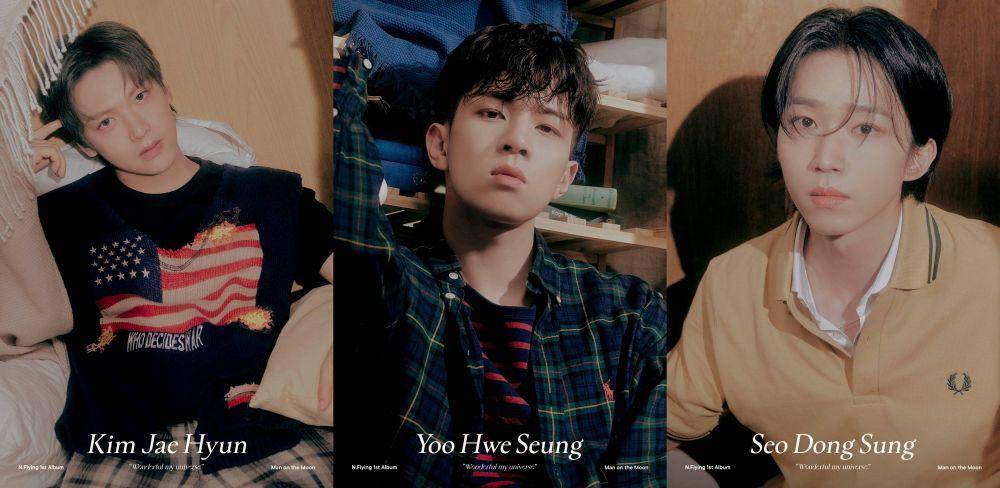 Jaehyun, Hweseung, dan Dongsung N.Flying di jacket poster album Man on the Moon versi INSIDE. (twitter.com/NFlyingofficial)