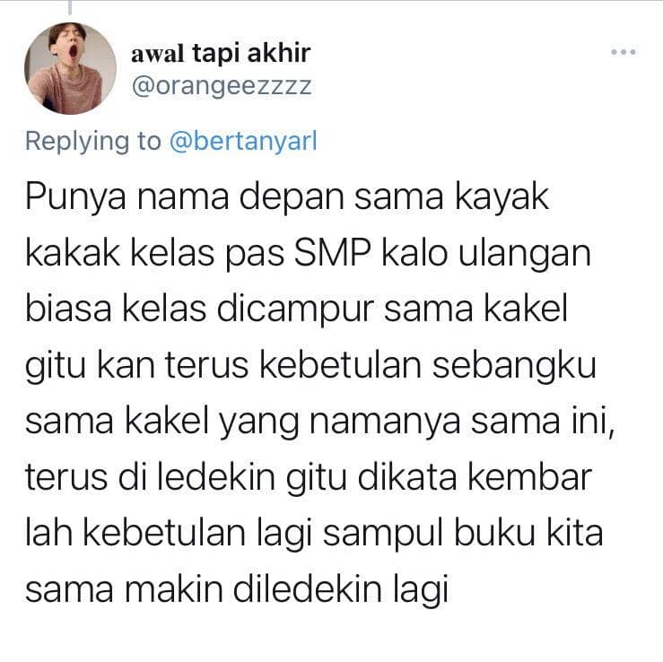 cerita nama kembaran (twitter.com/orangeezzzz)