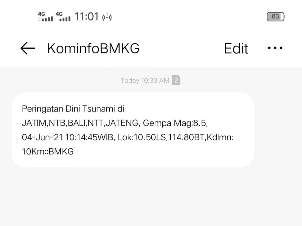 Kesalahan sistem info BMKG (Screenshot)