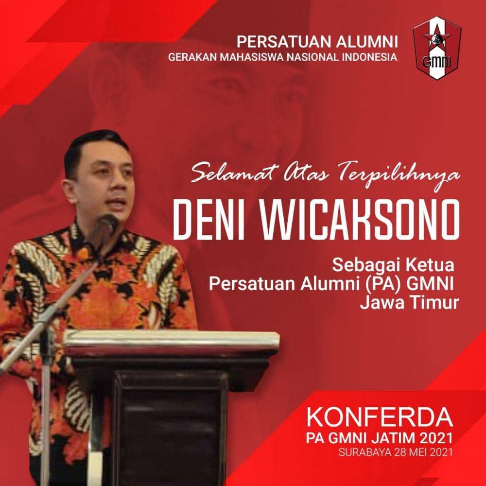 Anggota DPRD Jawa Timur, Deni Wicaksono telah terpilih menjadi ketua Persatuan Alumni (PA) Gerakan Mahasiswa Nasional Indonesia (GMNI) Jawa Timur. Dok. Istimewa.