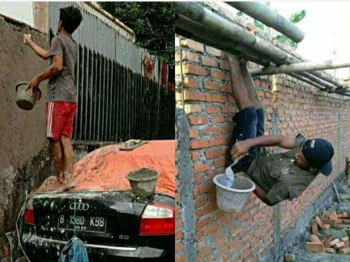 9 Potret Lucu Tukang Bangunan saat Bikin Tembok, Gak Habis Pikir!
