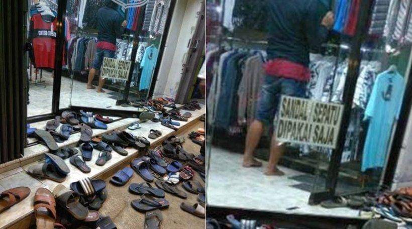 lepas sandal di tempat umum (facebook.com/Kelakuan Random Hooman)