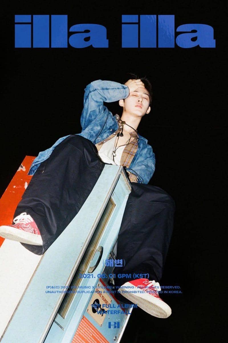 B.I di concept poster full album WATERFALL versi Seaside. (twitter.com/131_label_)