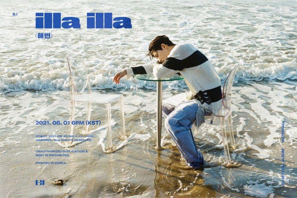 B.I di concept poster full album WATERFALL versi Seaside. (twitter.com/131_label_)