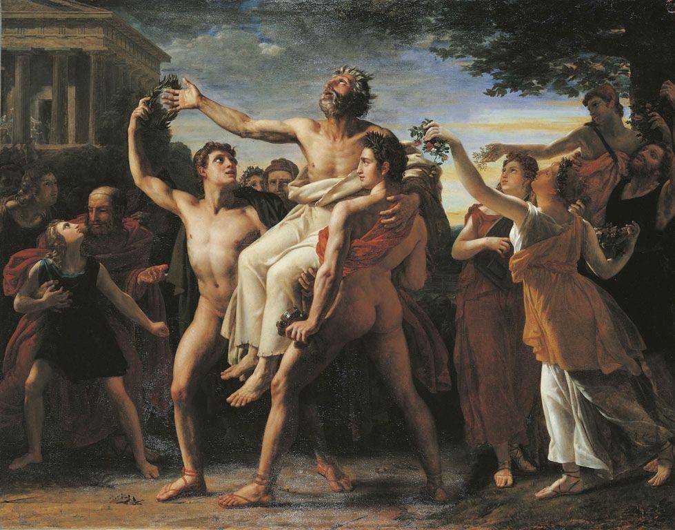 Damagetos dan Akousílaos menggendong Diagoras setelah menang Olimpiade (wikimedia.org)