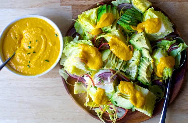 avocado salad with carrot ginger dressing (smittenkitchen.com)