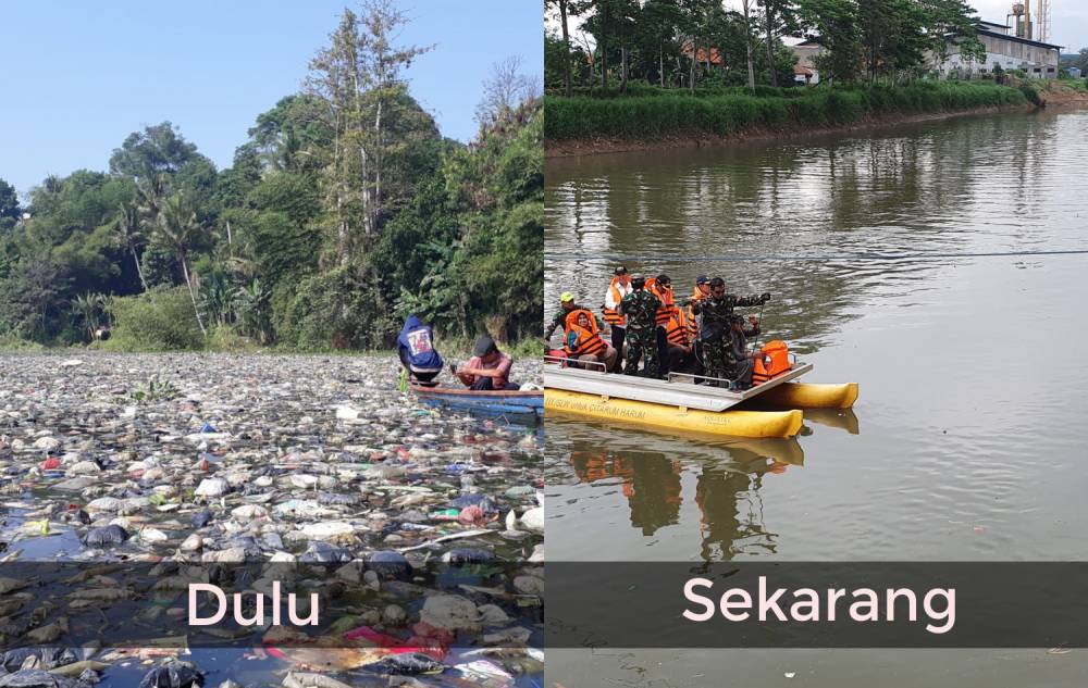 Sungai Citarum dulu dan kini (twitter.com/RaceForWater dan Dok. Satgas Sungai Citarum)