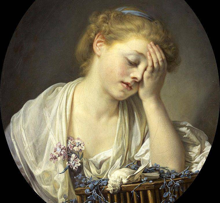 ilustrasi sedih Jean Baptiste Greuze, A Girl With A Dead Canary, 1765 (theparisreview.org)