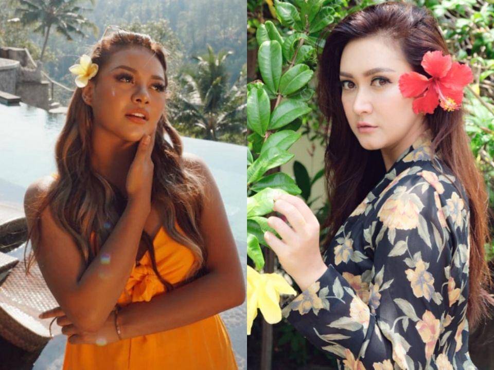 potret artis memakai bunga di telinga (instagram.com/aurelie.hermansyah | instagram.com/nafaurbach)