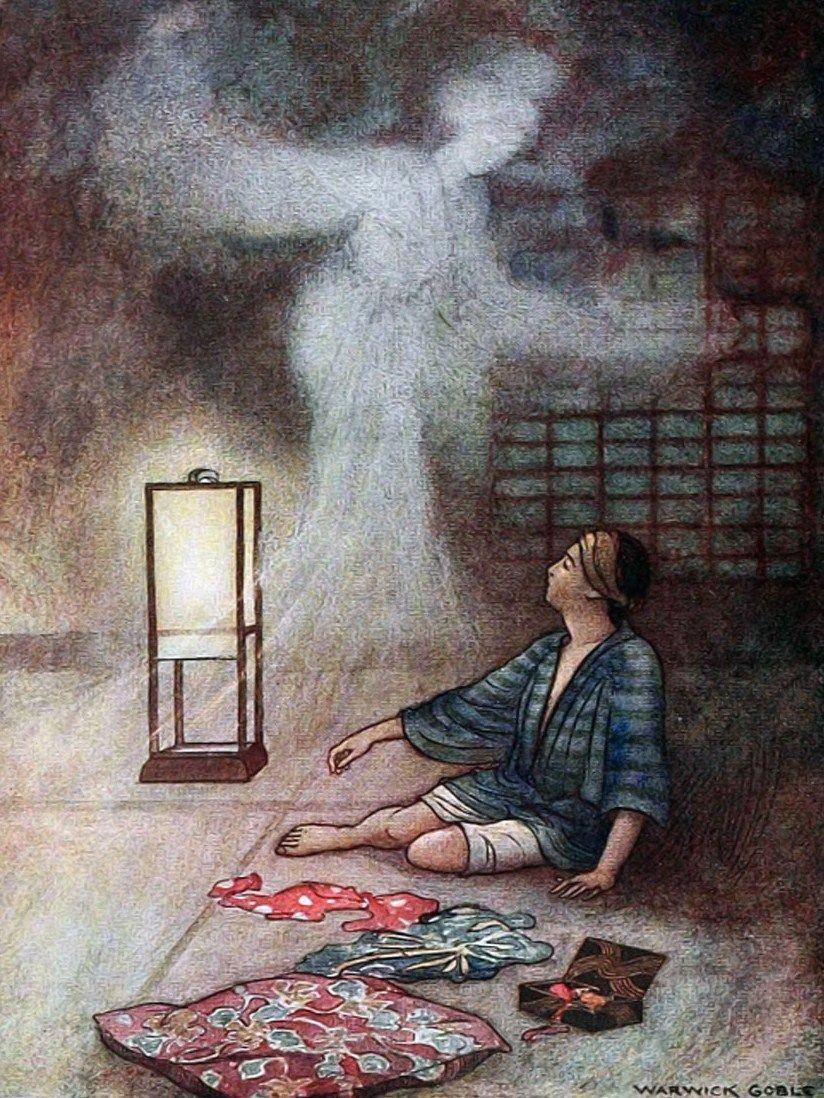 O-Yuki meninggalkan Minokichi. (pinterest.fr/Warwick Goble)