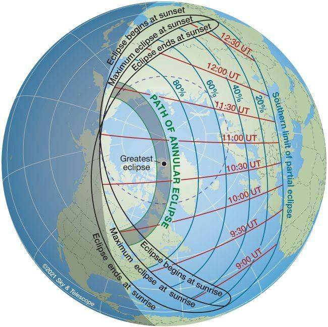 Jalur yang dilewati gerhana matahari cincin 2021. (space.com)