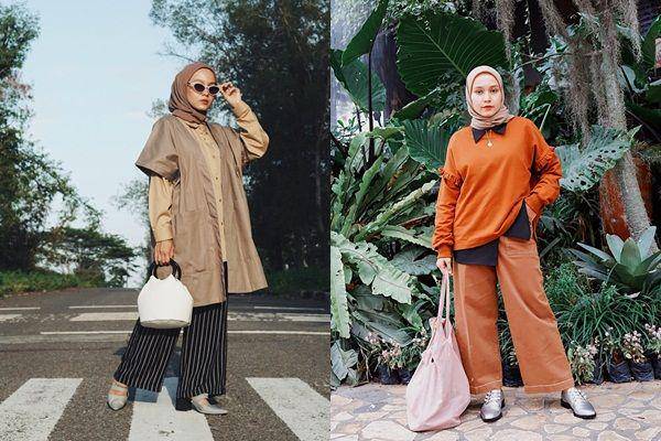 Outfit dengan bawahan wide leg pants ala selebgram Chairunissa (instagram.com/nissachair)