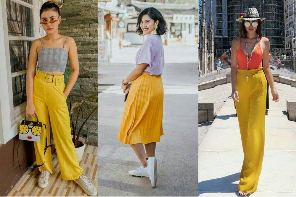 OOTD dengan bawahan warna kuning ( instagram.com/cameliaputricp/ | instagram.com/therealdisastr/ | instagram.com/patriciagouw/)