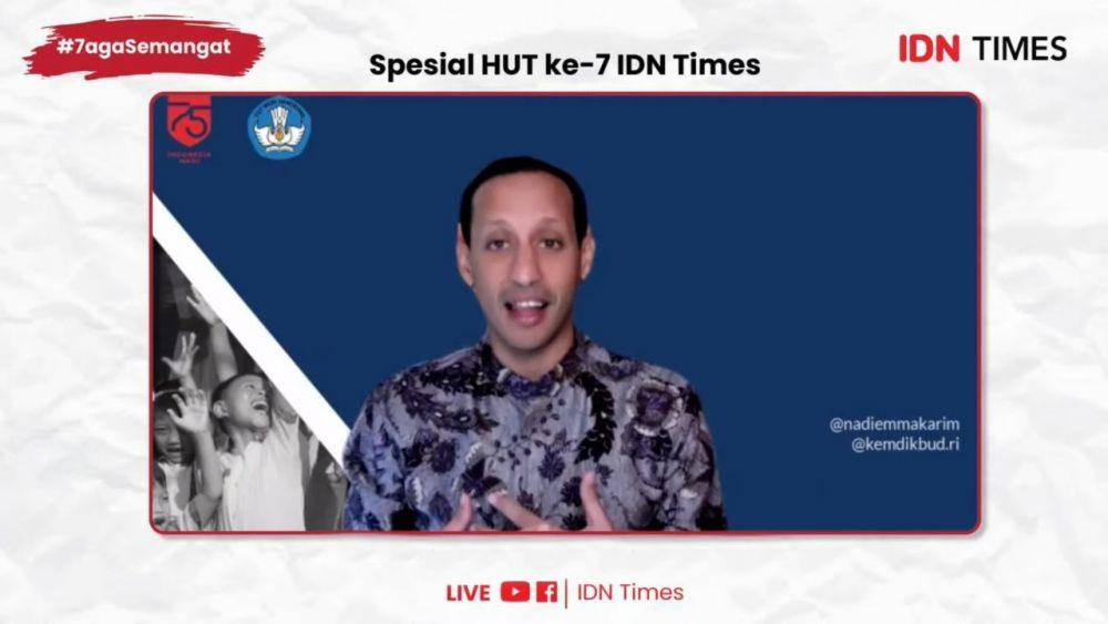 Mendikbudristek Nadiem Makarim dalam Webinar HUT ke-7 IDN Times #7agaSemangat "Dunia Pendidikan saat COVID-19". (IDN Times/Margith Juita Damanik