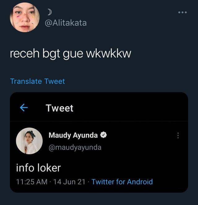 tweet Maudy Ayunda minta loker (twitter.com/Alitakata)