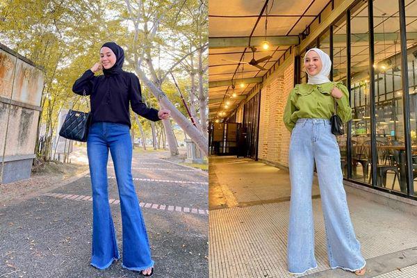 11 Padu Padan Outfit Hijab dengan Bawahan Denim Pants ala Mia Daud