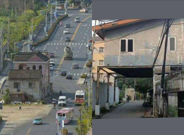 Bangunan di tengah jalan. (reddit.com/HalilHalidBey | facebook.com/Anang Tri Wibowo)