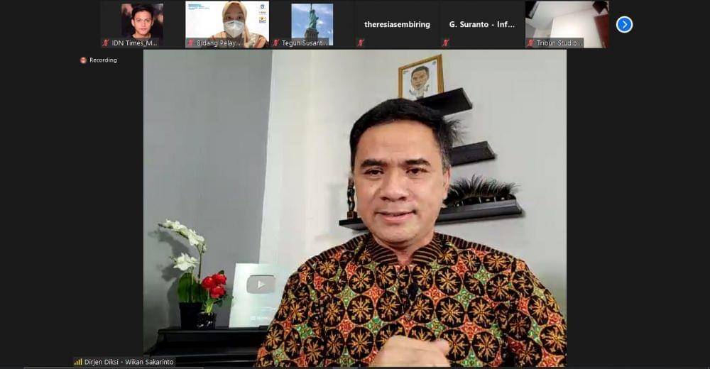Direktur Jenderal Pendidikan Vokasi Kemendikbudristek, Wikan Sakarinto, pada kegiatan Sosialisasi Program Riset Keilmuan Pendidikan Vokasi yang diselenggarakan secara virtual, Rabu (23/6/2021). (IDN Times/Marwan Fitranansya)