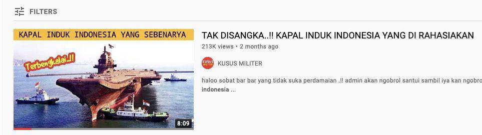 Thumbnail kapal induk di saluran YouTube Kusus Militer (Tangkapan layar YouTube kanal Kusus Militer)